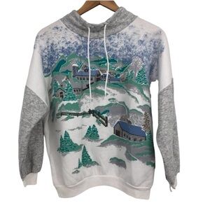 Vintage Petite Winter Snowy hill landscape festive high neck pullover sweatshirt